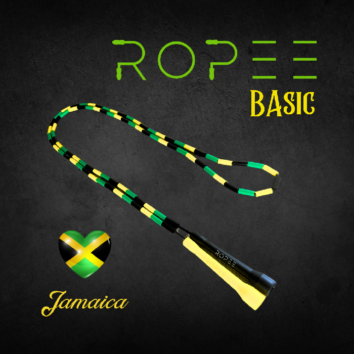 Ropee Jamaica Jump Rope – Black, green, and yellow reggae-inspired design